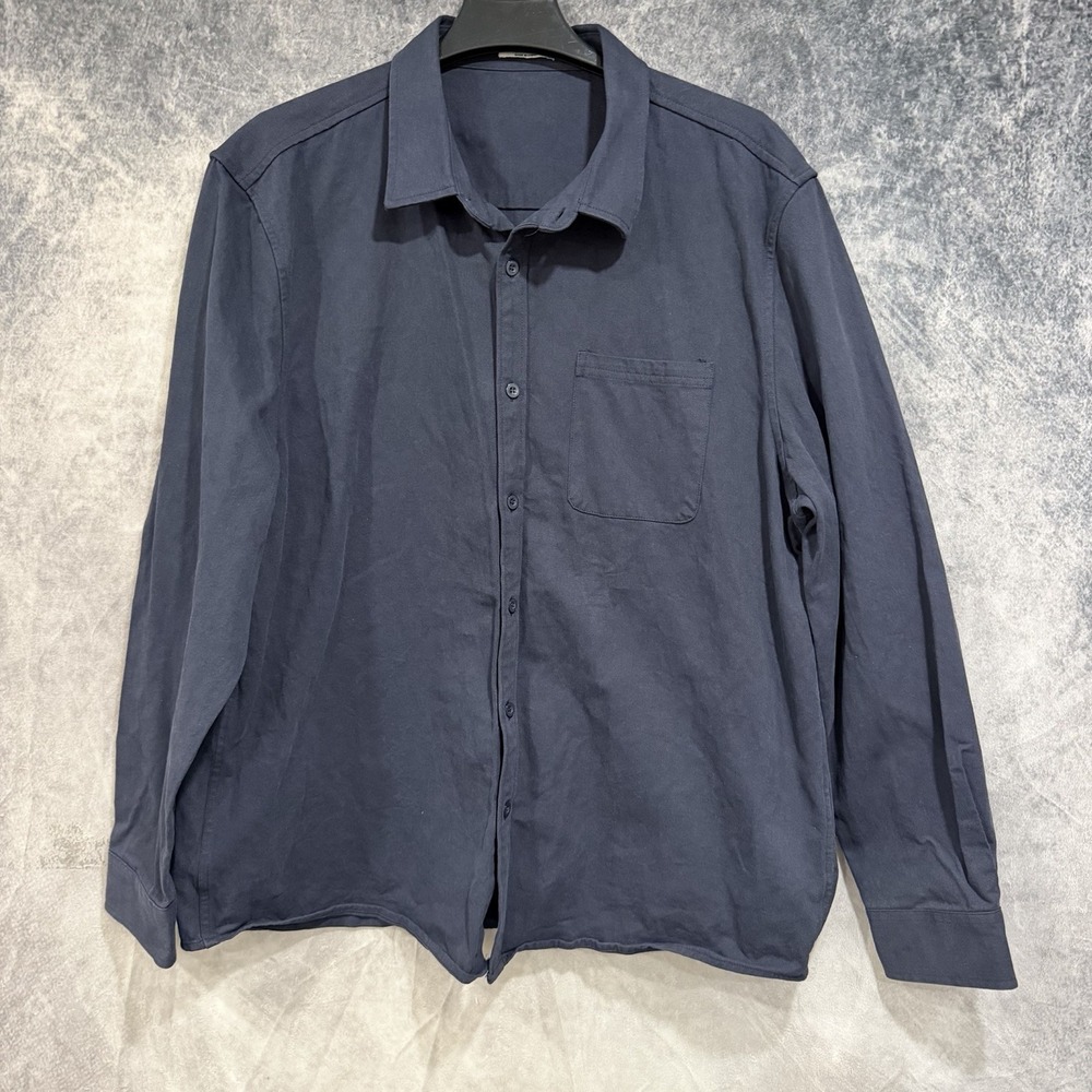 Men's Navy Blue Long Sleeve Denim Button Down Shirt Size XL Casual Comfort